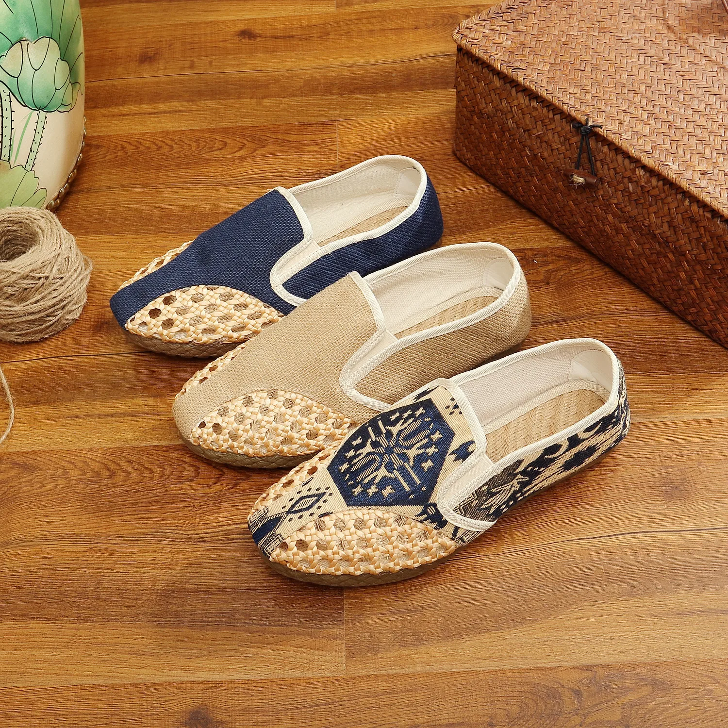 

Flax Straw Fisherman Shoes Loafers Men Sneakers Canvas Shoes Lovers Classics Breathable Trendy Summer Shoes Men Casual Comfort