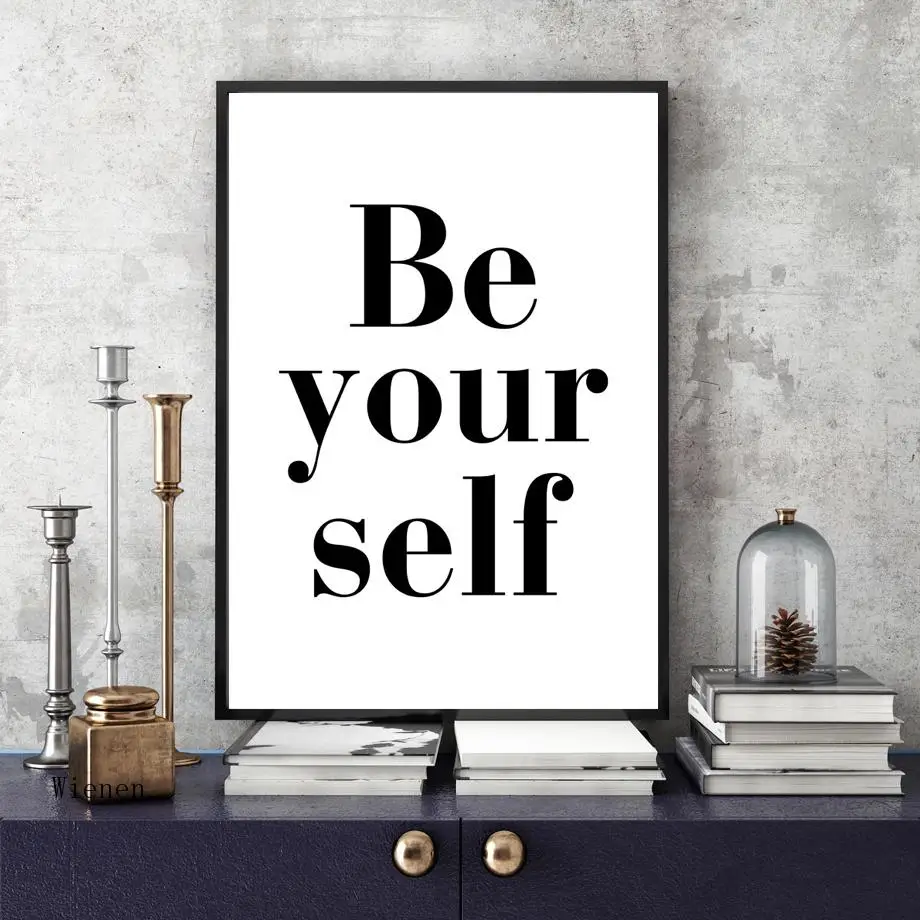 

Fashion Beautiful Woman and Be Yourself Quotes Art Poster Living Room Home Decoration Wall Art Modern Canvas Painting Photo