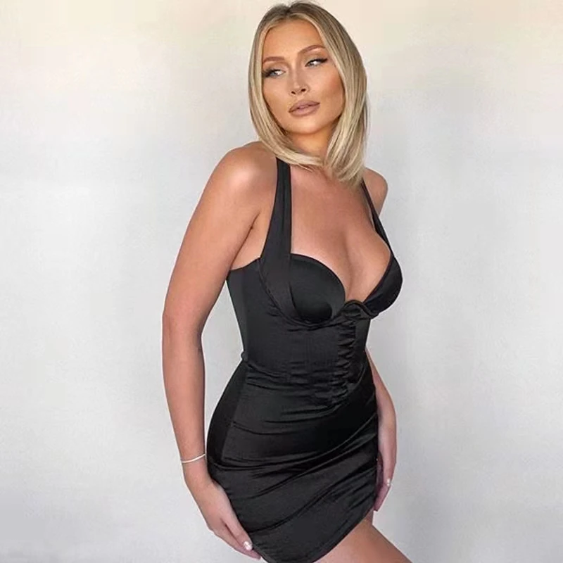 

Hight Quality Autumn Style Sexy Spaghetti Straps Black Sleeveless Mini Bodycon Bandage Dress 2020 Elegant Femal Evening Party Dr