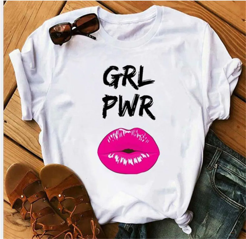 

Summer Women Tshirts Sexy Lips Pattern Printed Short Sleeve Crew Neck Tops Casual Oversized Tshirts Female Clothes