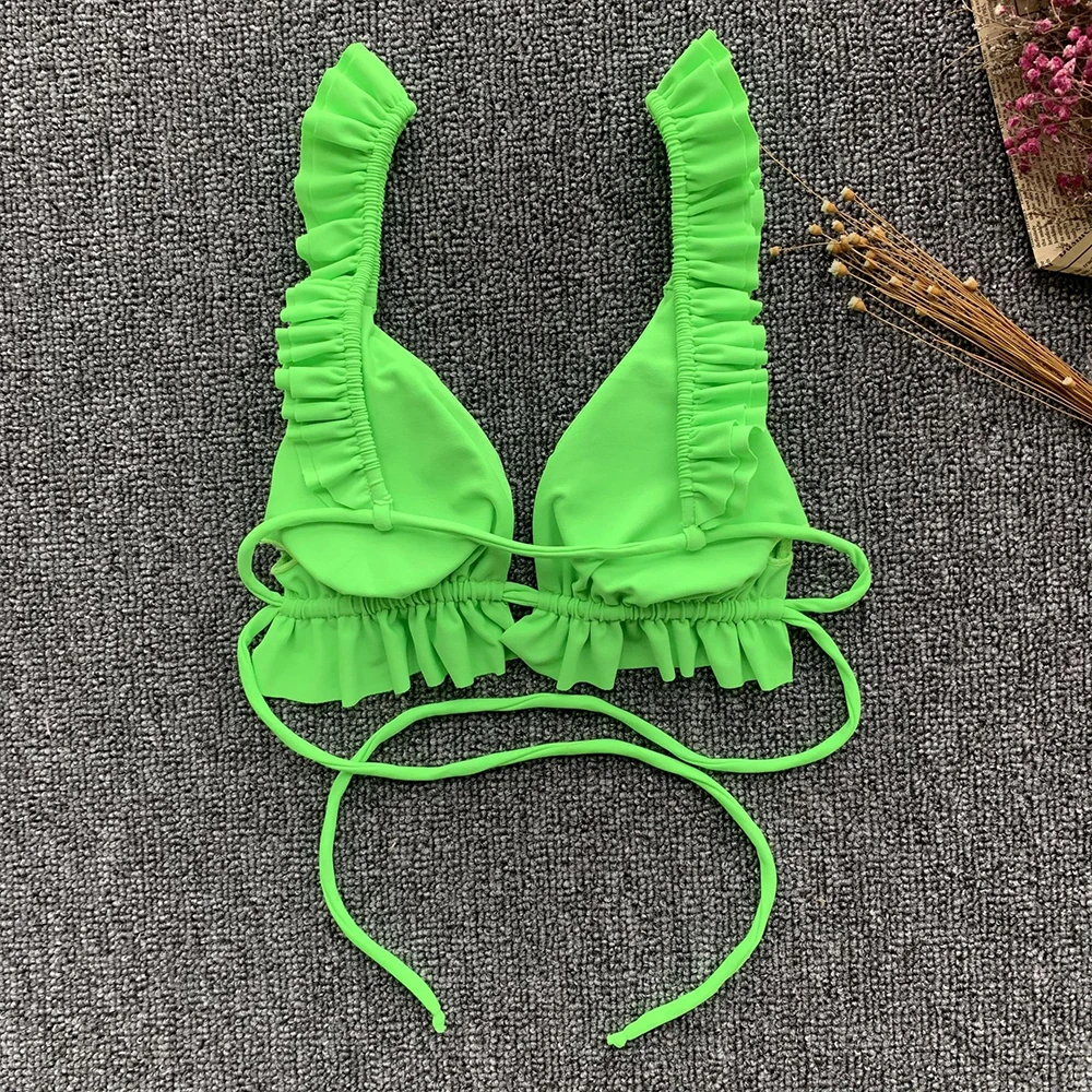 Пурпурное бикини бразильский женский купальник комплект с рюшами на плечах