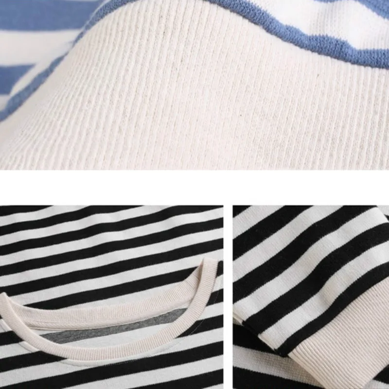 

No Hat Hoodies Women BF Striped Simple Baggy Casual Retro Sweatshirts Korean All-match Fashion Female Soft Comfortable Ulzzang