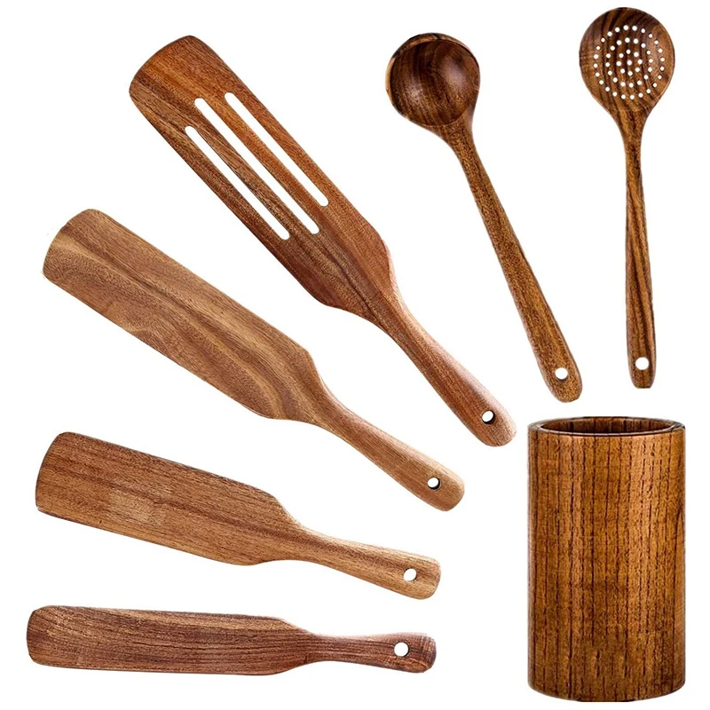

Wooden Spurtles Set. Slotted Spatula Ladle Colander for Stirring Mixing Serving. Kitchen Cooking Utensil 7 Set (7)