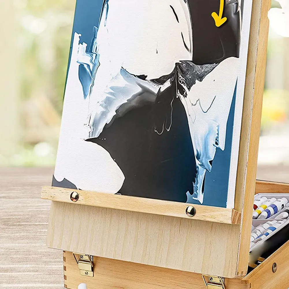 

Multifunctional Wooden Desk Wooden Painting Easel Portable Travel Kit Acrylic Paint Set Folding Easel For Storage Or During Trip