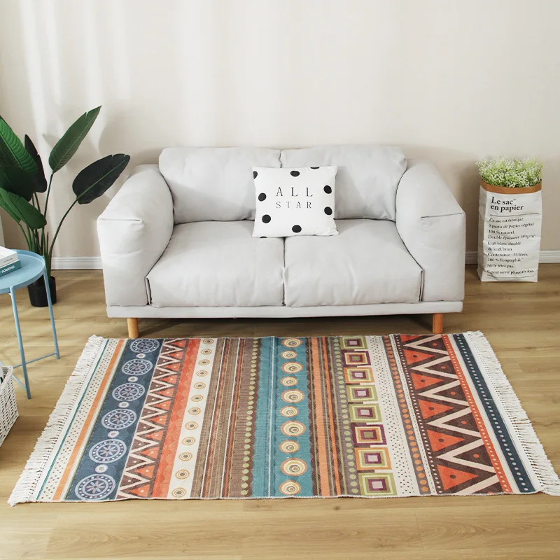 

Living Room Carpet Nordic Cotton Tassel Carpet Anti-Slip Plush Rug Large Area Rug Soft Bedroom Carpet Entrance Door Mat