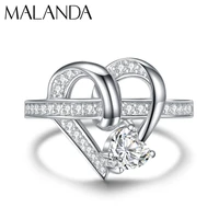 malanda original design new fashion intertwined heart shape rings for women top zircon silver color ring girl lover gift