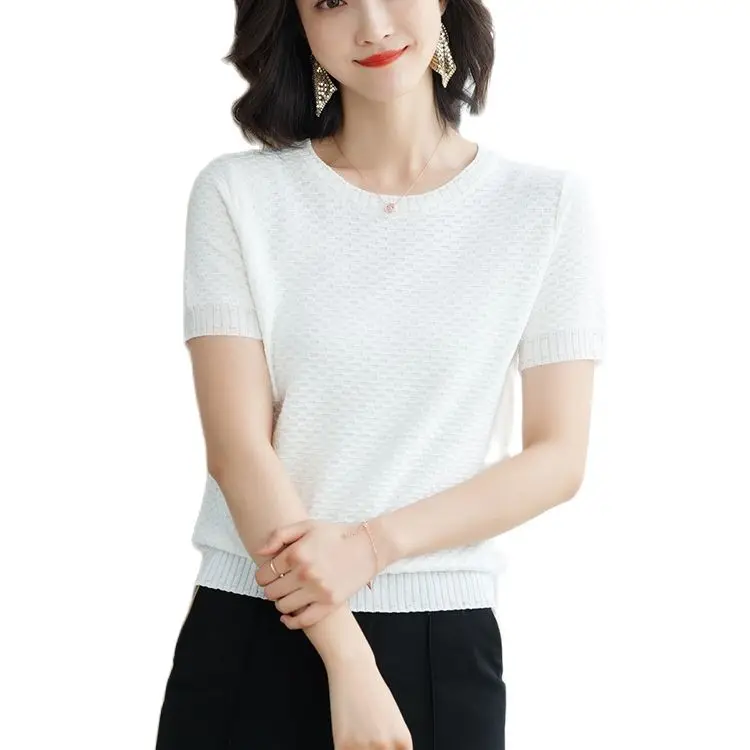 Футболка женская с коротким рукавом тонкая белая Свободная трикотажная рубашка