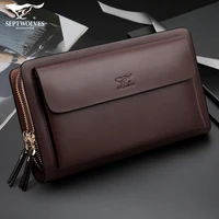 mens wallet large capacity bag new hand holding double zipper genuine leather wallet dad long genuine leather purse money bag