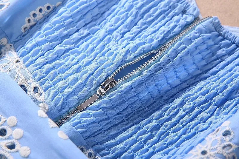 

100%Cotton Dress 2020 Summer Style Party Women Sexy Off Shoulder Allover Cut Out Embroidery Short Sleeve Midi Club Dress Mermaid