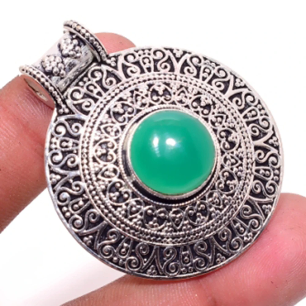 

Green Onyx Pendant Silver Overlay over Copper, 47 mm , P6072