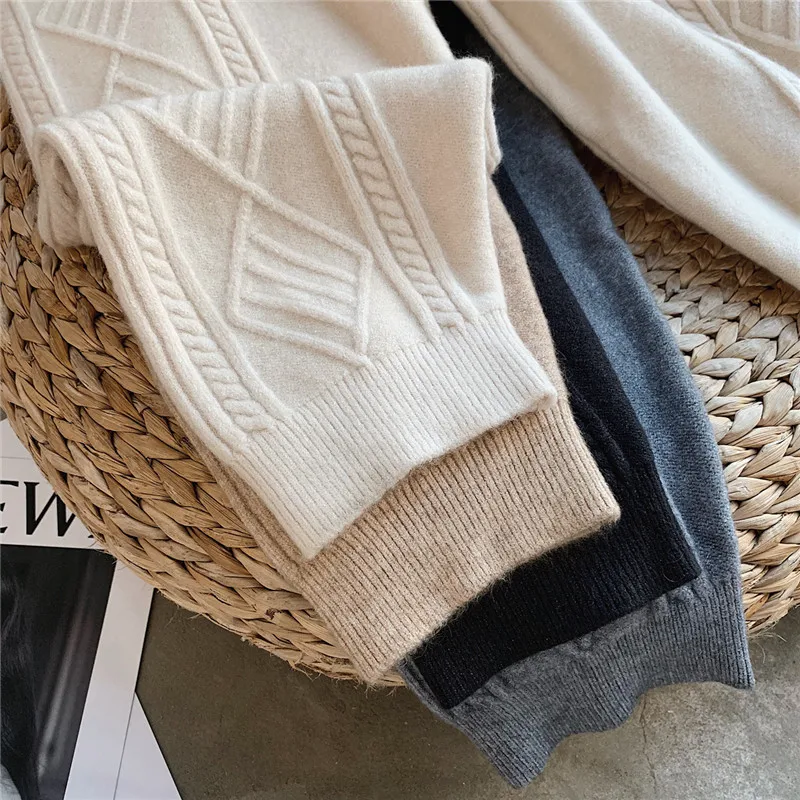 

Streetwear Autumn Thick pant women trousers 2019 Autumn winter high waist loose drawstring elastic waist twist radish wool pants