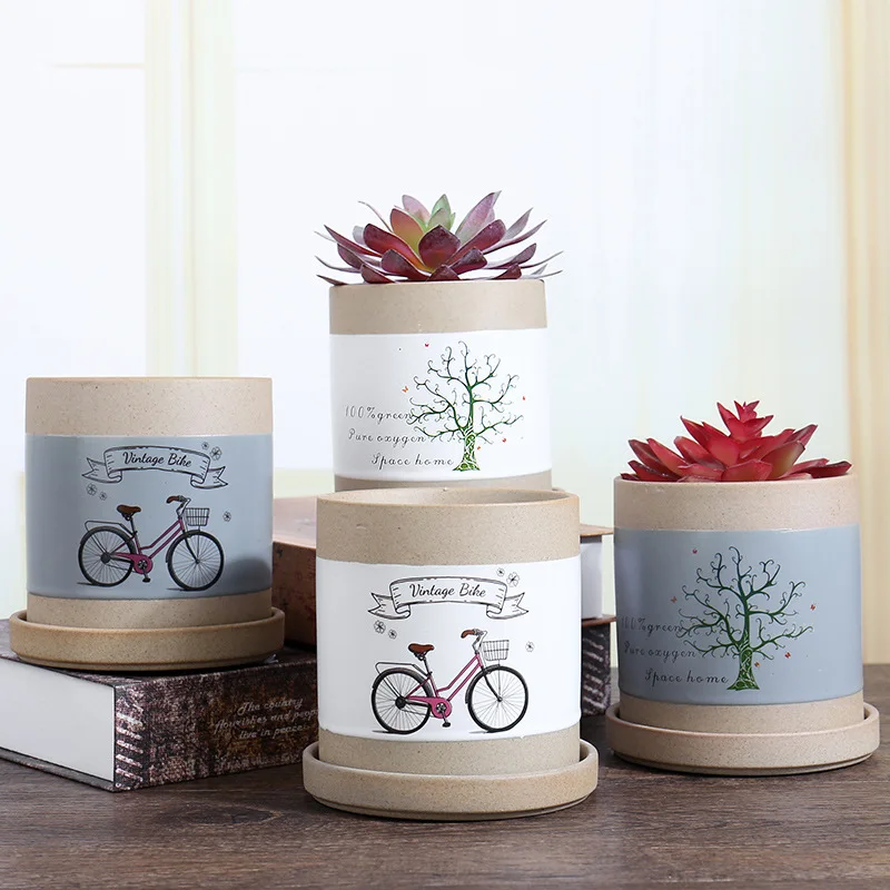 Простой Креативный цветочный горшок керамический плюс поднос дополнительная