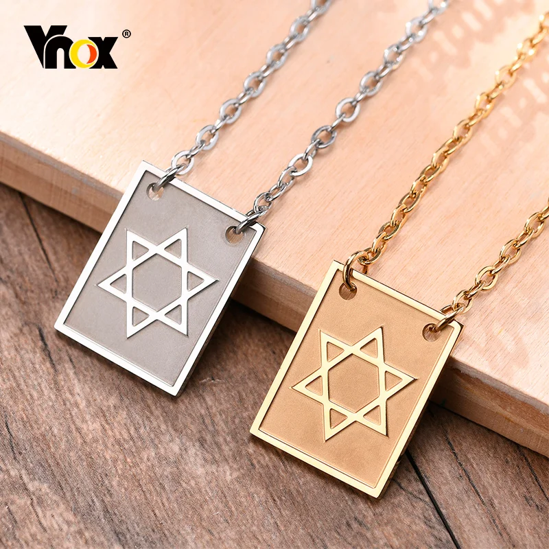 Vnox Men Retro Star of David Necklace,Cross Pad Long Chain Collar,Stainless Steel Sqaure Pendant,Religious Faith Neck Jewelry