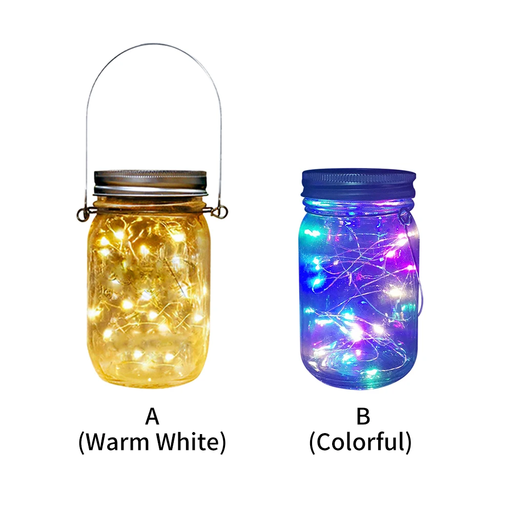

40LEDs Handheld Home Decor 4M With Lids Patio Rechargeable Lawn Solar Mason Jar Light Wide Mouth Yard Outdoor Waterproof Garden