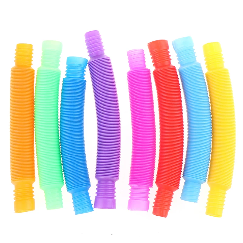 

8pcs/pack Solid Color Stretch Plastic Pipe Vent Decompression Toy Corrugated DIY Telescopic Pipe Anti-stress Toy