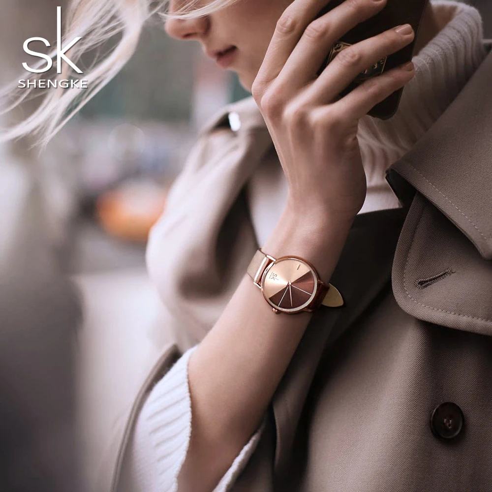 

SK Luxury Leather Watches Women Creative Fashion Quartz Watches For Reloj Mujer 2019 Ladies Wrist Watch SHENGKE Women Watches