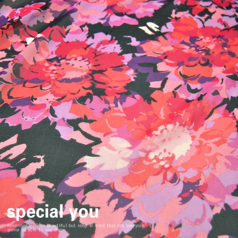Silk Georgette Chiffon Fabric Dress Large Flower 14 M Large Width 100%   Spring Summer Thin  Skirt Scarf  DIY Sewing
