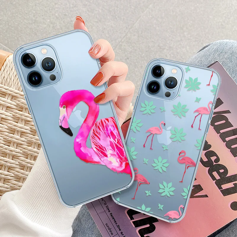 

For IPhone 11 12 13 Pro Max SE 2020 7 8 6 Plus XS X XR Soft Silicone Funda Housing Coque Flamingo Transparent Protective Case