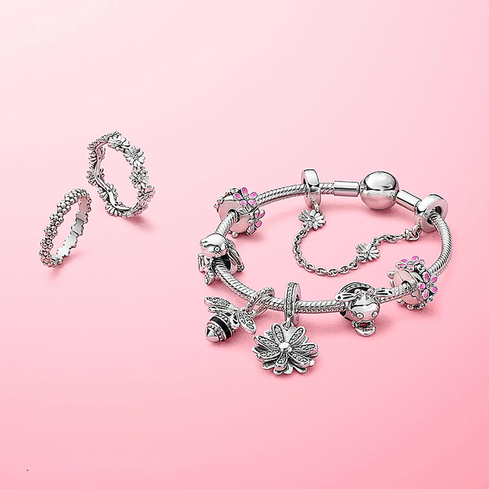 Volayer серебряные бусины 925 пробы сверкающие Дейзи цветок серьги Подвески подходят