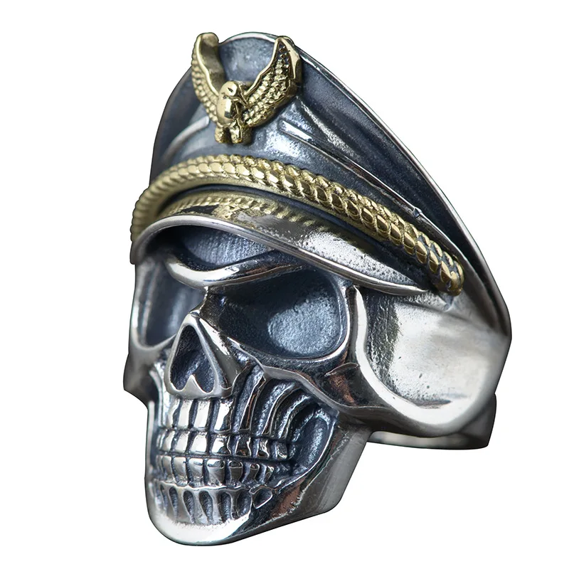 

S925 High-Grade Luxury Real Silver Ring Jewelry Finding Open Skull Man Ring Jewelry Making For Wedding Bridal Supplier