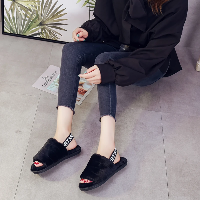 Женские меховые тапочки зимняя обувь большие размеры домашние плюшевые женские