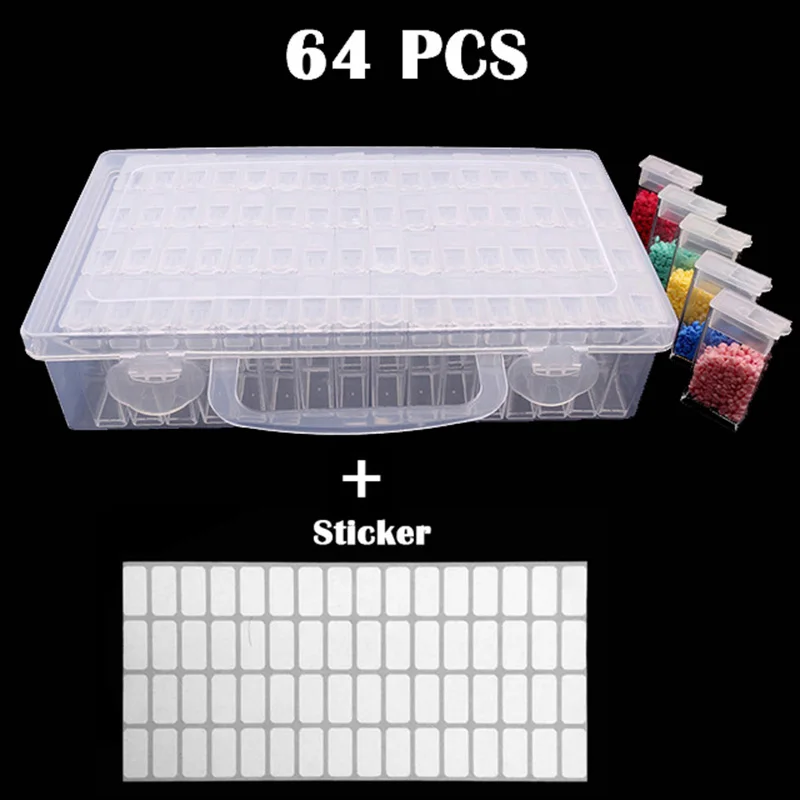 

64pcs Diamond Painting Tools Accessories Beads Container Rhinestone Diamond Embroidery Stone Storage Convenience Box Jar