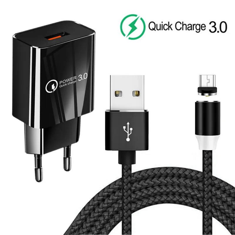Быстрое зарядное устройство QC 3 0 USB Магнитный зарядный кабель Micro usb для Huawei Y7 Samsung