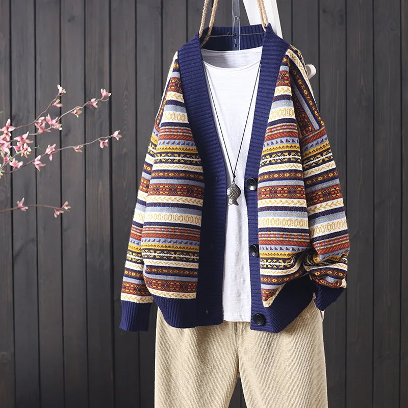 Женский жаккардовый жаккард вязаный в ретро-стиле Осень-зима