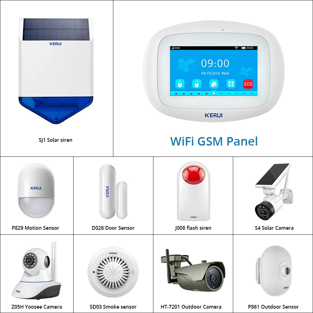 Беспроводная сигнализация KERUI K52 с сенсорным экраном 4 3 дюйма Wi Fi GSM|Комплекты для