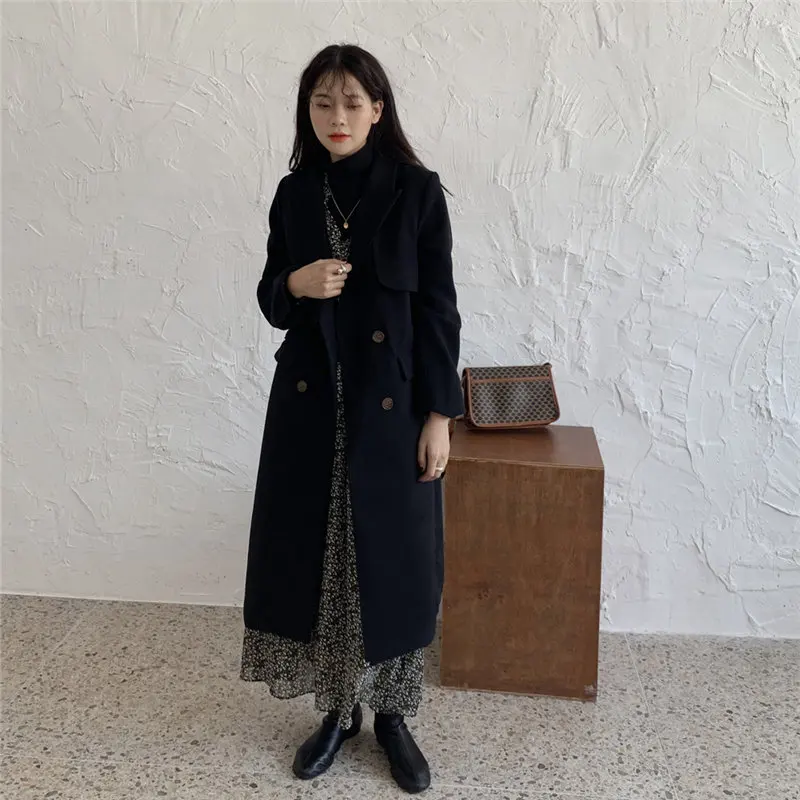 Женское шерстяное пальто HziriP длинное теплое короткое подходящего ко всему