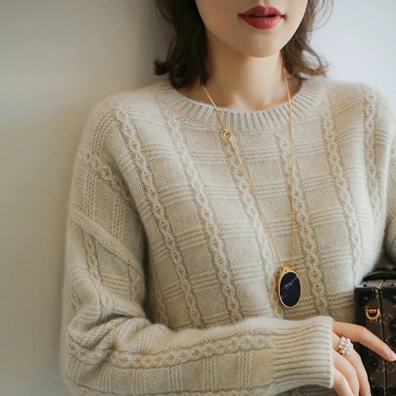 Женские свитера H.SA теплый пуловер и джемперы с круглым вырезом из мохера вязаные