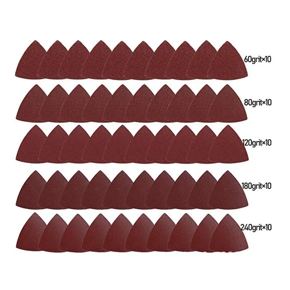 

50pcs Grinding Triangle Oscillating Sandpaper Sanding Pad Hook Loop 60-240 Grit Triangular Sandpaper For Fein Multimaster