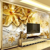 custom photo murals retro golden relief flowers painting wallpaper for bedroom living room tv sofa background wall paper 3d