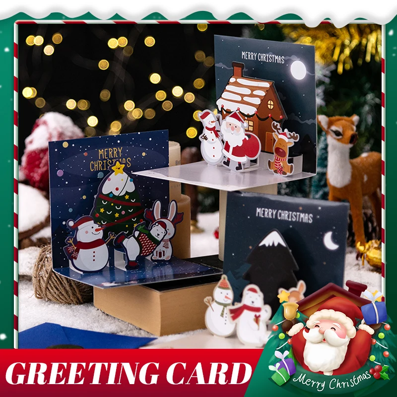 

New 3D Three-dimensional Blessing Greeting Card Creative Christmas Eve Business Gift Message Card Holiday Greeting Card Postcard