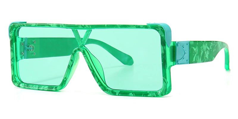 green Peekaboo, черные негабаритные солнцезащитные очки для мужчин, цельное серебряное зеркало,, большие квадратные солнцезащитные очки для женщин, uv400, Летний стиль - Цвет линз: green