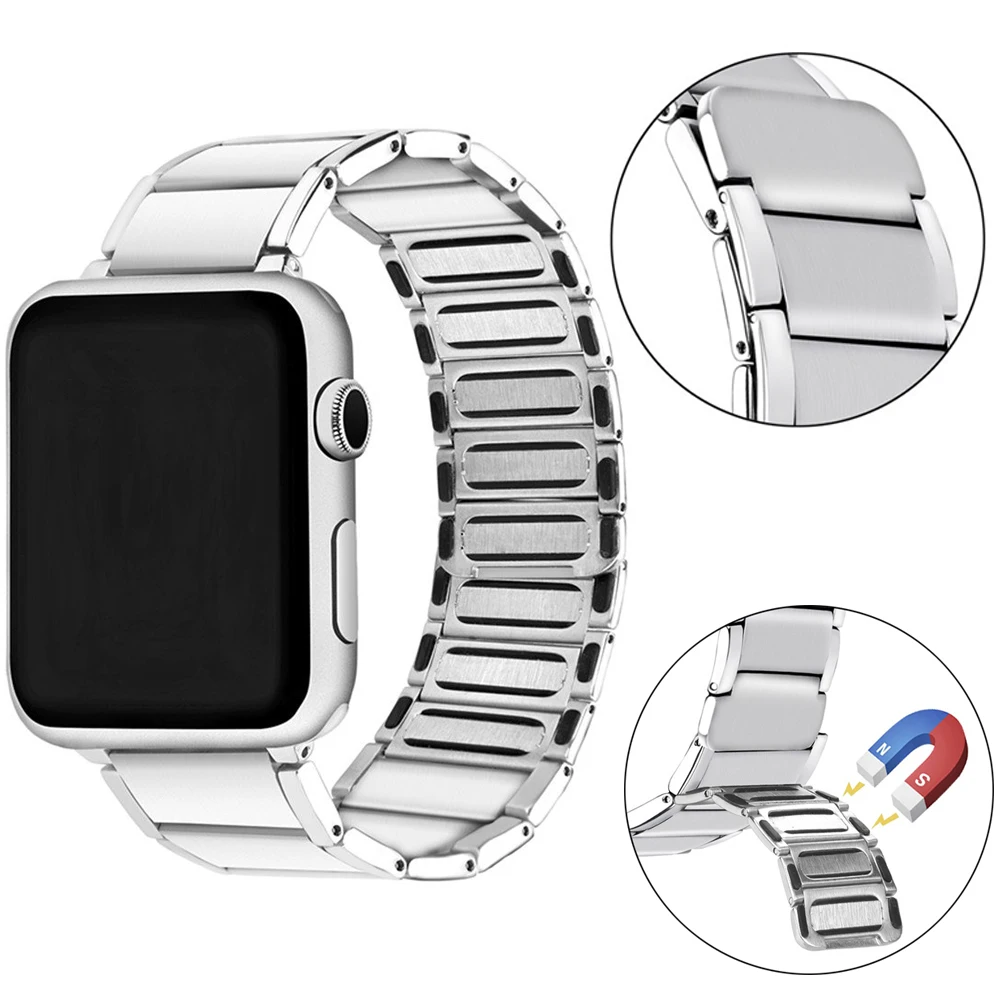 Ремешок из нержавеющей стали для Apple Watch Series 4 1 2 3 браслет с двойной магнитной