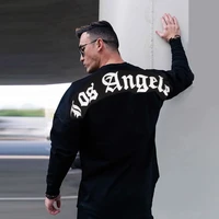 los angeles print long sleeve cotton t shirt men gym fitness bodybuilding workout t shirt male tee tops sport brand clothing