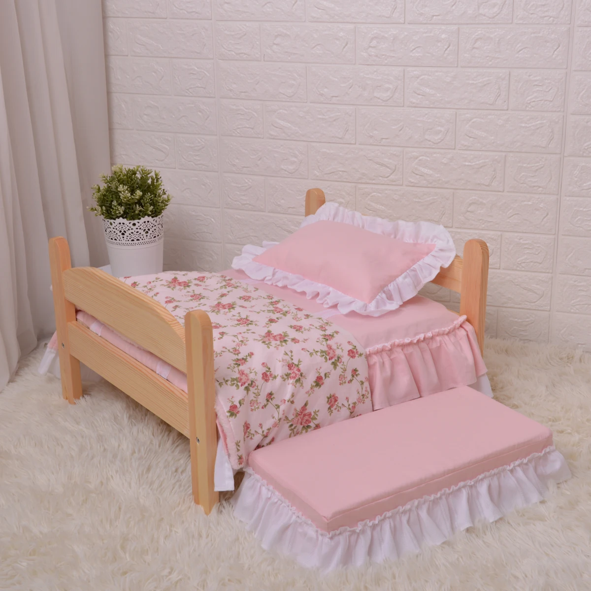 

Pine Wood Pet Bed Wooden Dog Princess Bed Free Full Set Of Bedding
