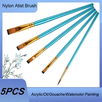 5pcs wood handle artist paint brush set eco friendly drawing acrylic oil painting nylon hair paintbrush art supplier