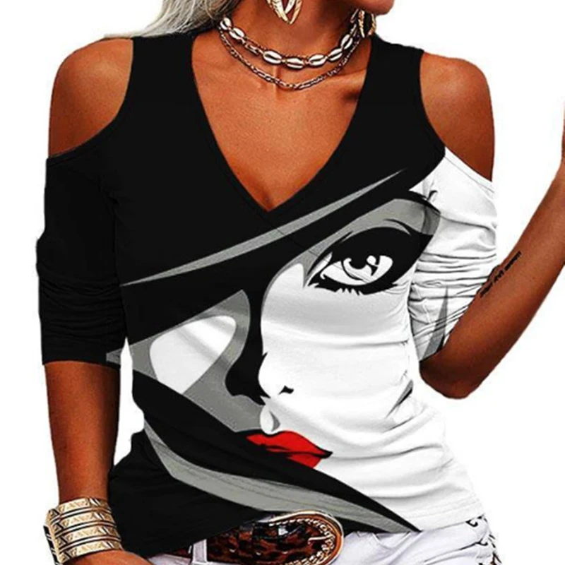 

Женская винтажная блузка с коротким рукавом, V-образным вырезом и абстрактным принтом