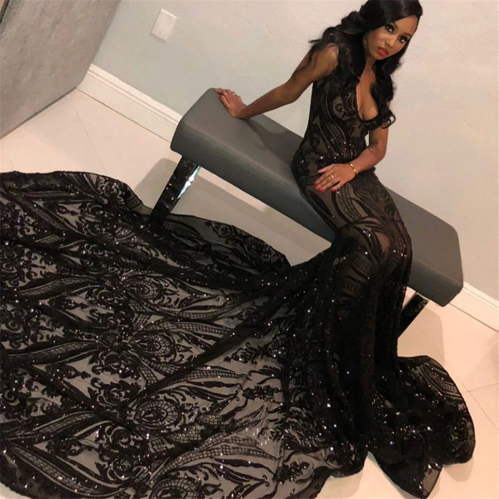 

Lanvendia женское черное платье для выпускного с пайетками размера плюс сексуальное вечернее платье русалки Vestido De Festa Свадебные платья 2020