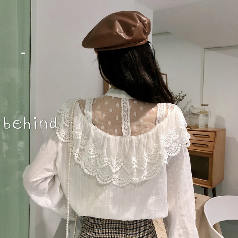 

Loose Autumn Sweet Style Lace Up Hollow Out Womens Tops and Blouses Fashion Brand Ladies Tops Korean Chic Long Sleeve Shirts New