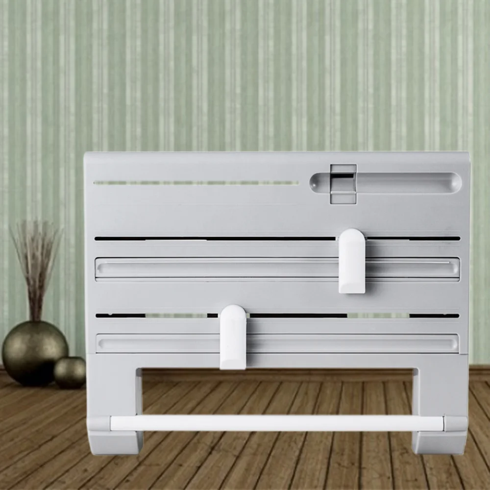 

6 in 1 Multi-function Kitchen Storage Rack Tin Foil Plastic Wrapper Storage Rack Paper Towel Garbage Bag Rack (Gray)