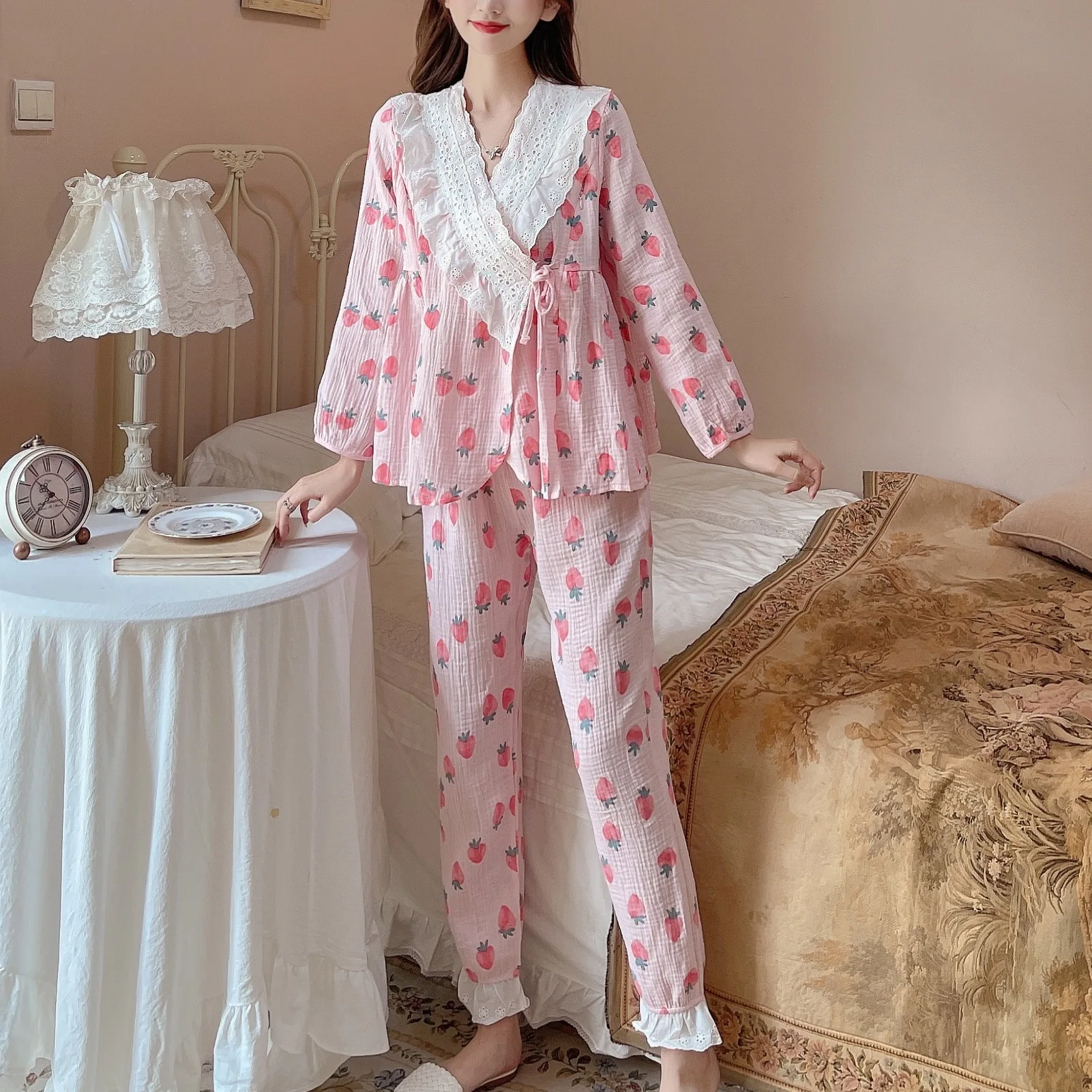 2021 беременных уход за матерью пижамный комплект с длинным рукавом и v образным