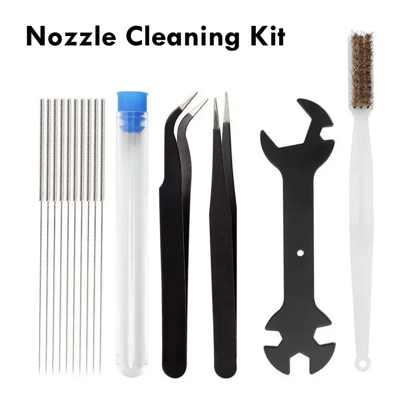 

Nozzle Cleaning Kits Tools 10*0.4mm Drill Bits + 2*Tweezers + Copper Brush + 5 in 1 E3D MK8 MK10 V6 Wrench 3D Printer Parts
