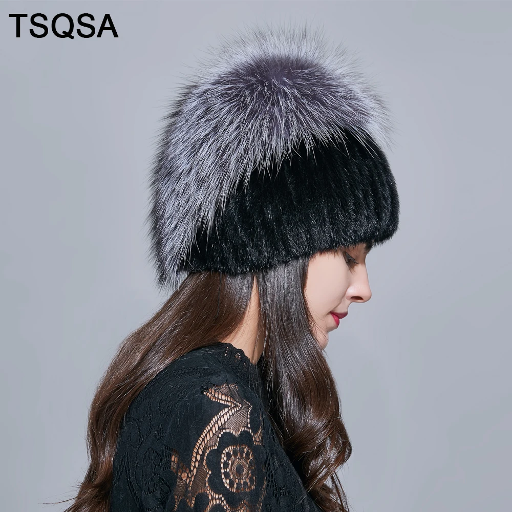 TSQSA 2019 новая зимняя теплая настоящая норковая шапка бини модная женская из