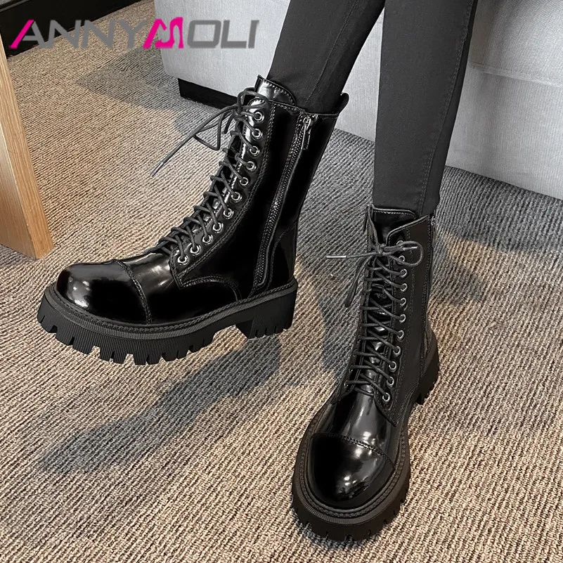 

Meotina натуральные кожаные полусапожки на платформе; Туфли на высоком каблуке, каблук мотоботы женская обувь на толстом каблуке, с застежкой-м...