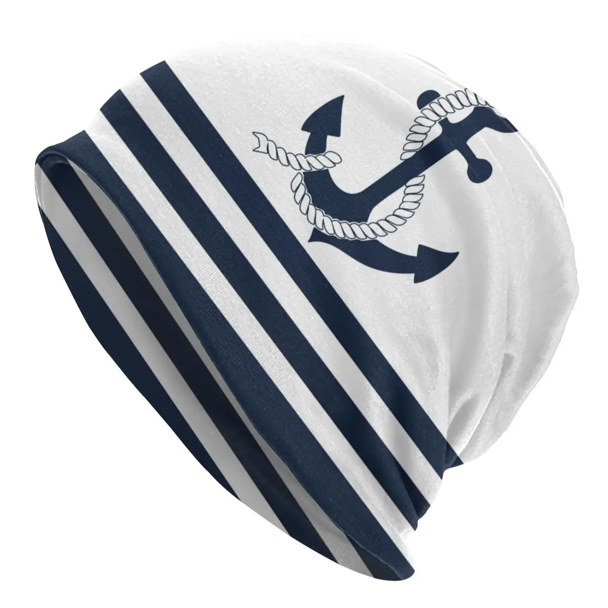 

Шапочка зимняя теплая вязаная шапка с морским синим якорем и синими и белыми полосками Шапка-бини шапка для взрослых Парусная шапочка-Матрос женская шапка