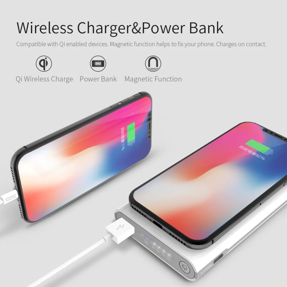 DDKSPARK power Bank 10000 мАч Nillkin 2 в 1 Qi беспроводной банк питания для iPhone X/8 для samsung S9 S8 для Mi 9