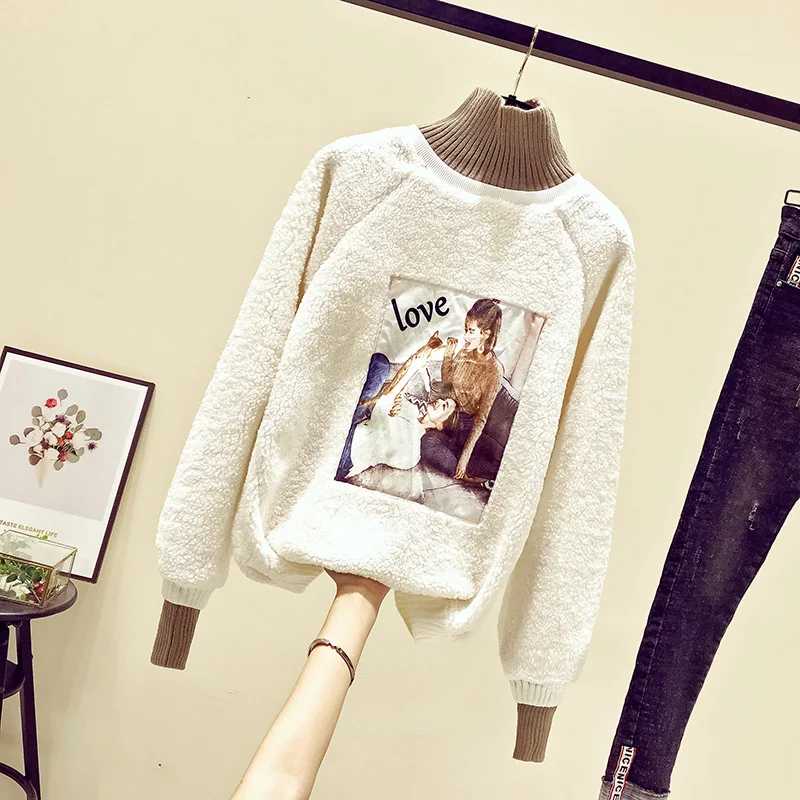 Толстовка Женская зимняя из овечьей шерсти и кашемира с высоким воротником